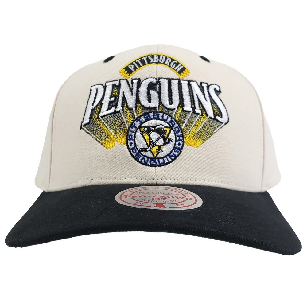 Pittsburgh Penguins Mitchell & Ness NHL Pro Fit Snapback Hat Cap Cream Black NWT